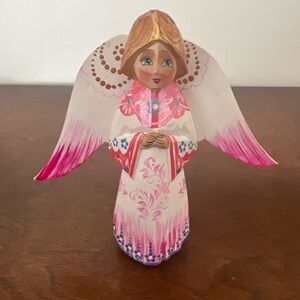 Hand Carved Hand painted Russian Wood Angel Christmas Figurine